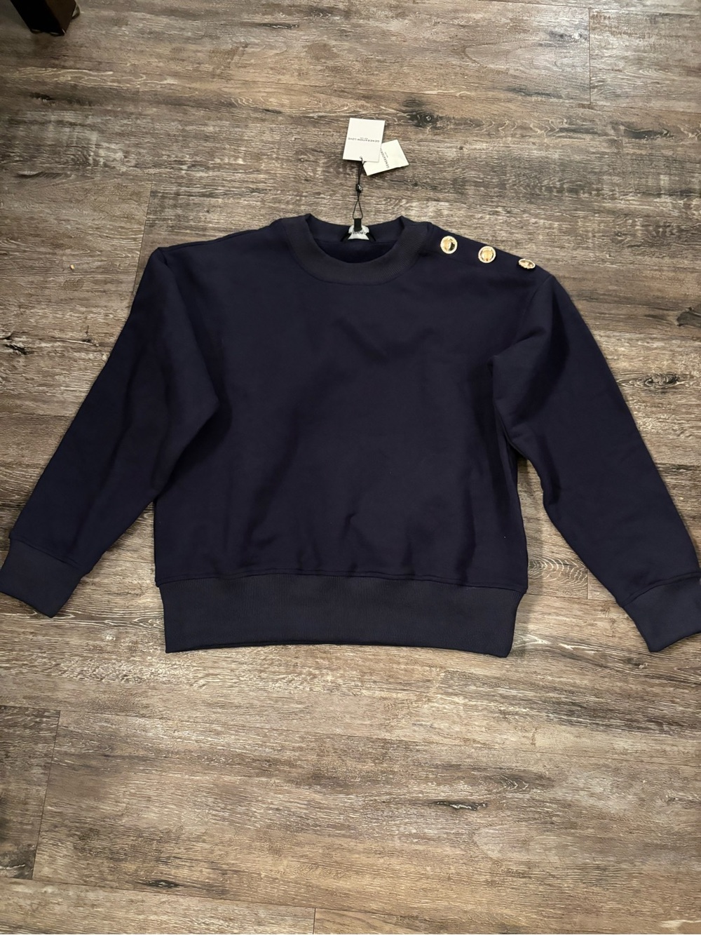 Generation Love Navy Crewneck Sweatshirt with Gold Buttons